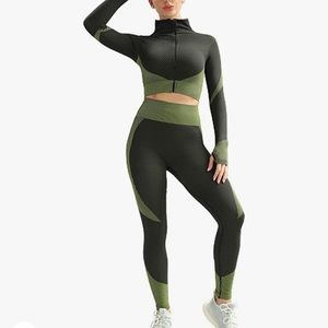 Women's workout Yoga 3 Piece Suit Yoga Bra Long Sleeve  Tracksuits Set